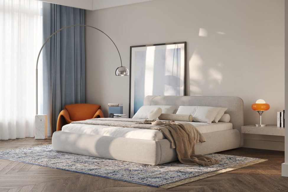 Łóżko Odette 160x200, tkanina WIND 05, stelaż metalowy