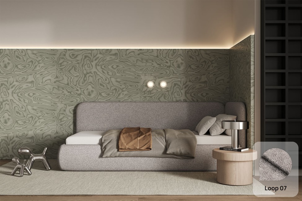 Łóżko Bao 90x200, tkanina LOOP 07, stelaż metalowy, strona prawa, otwierany bocznie