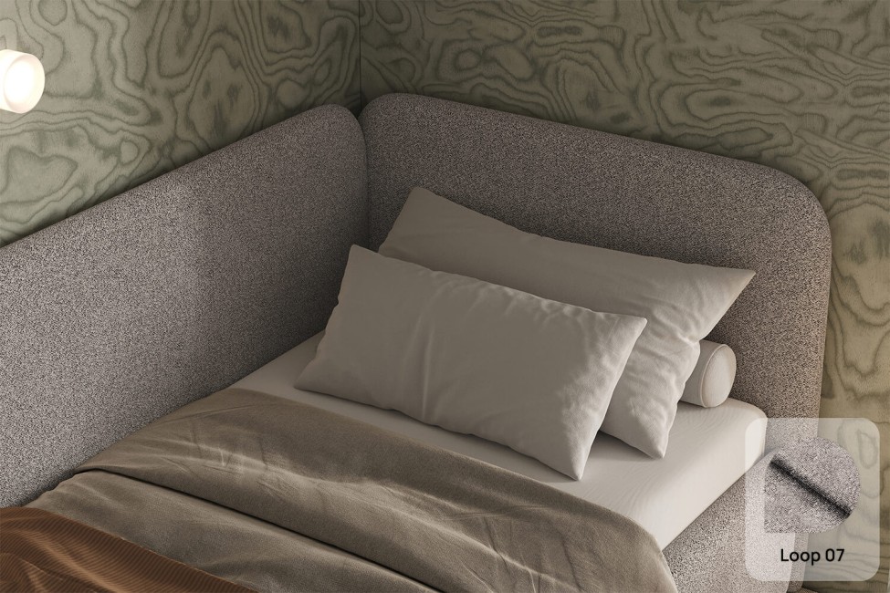 Łóżko Bao 90x200, tkanina LOOP 07, stelaż metalowy, strona prawa, otwierany bocznie