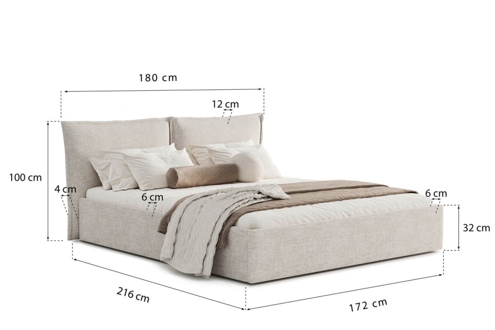 Łóżko Pillow 160x200, tkanina WIND 05, stelaż metalowy